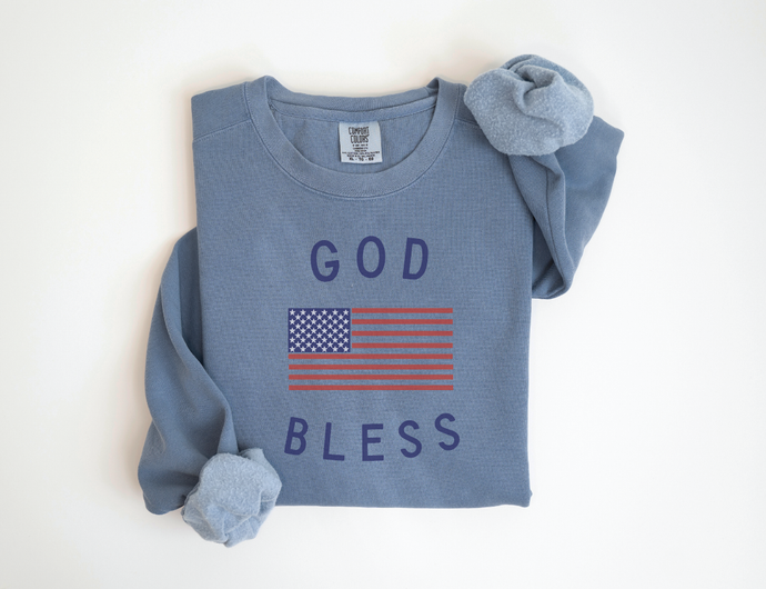 God Bless the USA 4th of July Classic Lightweight Pullover: Faded Navy