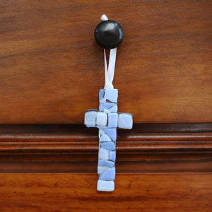 Grandson Gift: USA Handmade Mosaic Glass Cross 4483