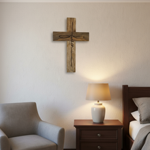 Load image into Gallery viewer, Faith Script Mango Wood Wall Cross – Natural Finish