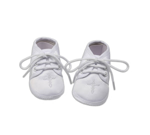 White Boys Baptism Shoe With Cross: 1