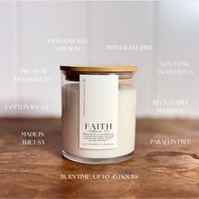 Load image into Gallery viewer, Faith | Lily &amp; Bergamot | 9 oz. Clear Jar Soy Candle: Natural Wood Lid