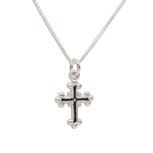 Load image into Gallery viewer, Girls Sterling Silver Scrolled Cross Necklace for Communion: 16-18 inch