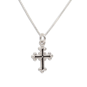 Girls Sterling Silver Scrolled Cross Necklace for Communion: 14 inch