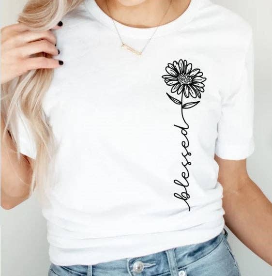Blessed Flower Tee: Large (12-16) / White