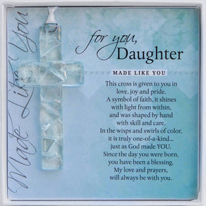 Daughter Gift: USA Handmade Clear Mosaic Glass Cross 4454CM