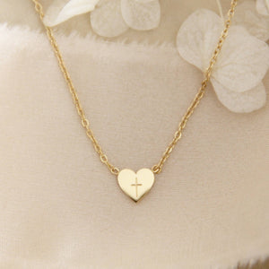 Tiny Heart Cross Necklace, Cross Christian Necklace Jewelry: Silver