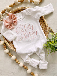 Baby Girl Outfit | White Romper Fearfully Wonderfully Made In Blush Pink