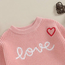 Load image into Gallery viewer, Valentine&#39;s Day &#39;&#39;LOVE&#39;&#39; Heart Embroidery Pullover Baby/Children&#39;s Sweater - Pink