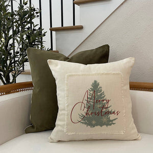 Merry Christmas Tree / Natural Pillow Cover