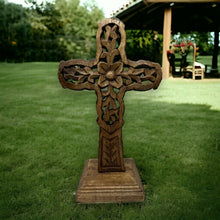 Load image into Gallery viewer, "Vineyard" Hand Carved Wood Table Cross