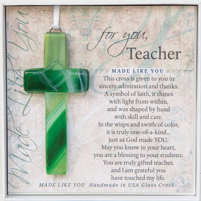 Teacher Gift USA Handmade Glass Cross Christian 4450