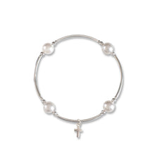 Load image into Gallery viewer, Charmed White Pearl &amp; Cross 8mm Blessing Bracelet: Small