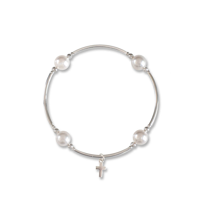 Charmed White Pearl & Cross 8mm Blessing Bracelet: Large