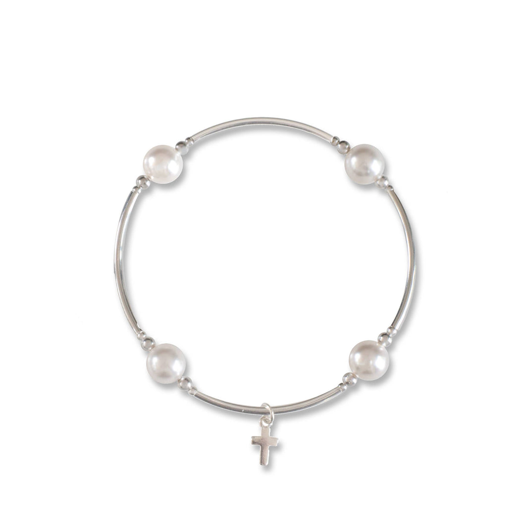 Charmed White Pearl & Cross 8mm Blessing Bracelet: Large