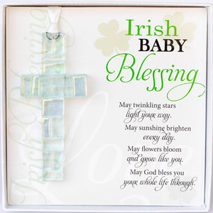 Irish Baby Gift Blessing Card & Mosaic Glass Cross USA 4499