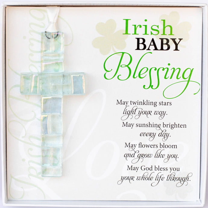 Irish Baby Gift Blessing Card & Mosaic Glass Cross USA 4499