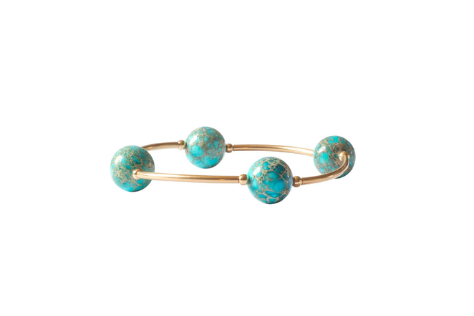 12mm Blue Jasper in Gold Blessing Bracelet: S