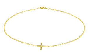 14K Gold-Plated Girls Horizontal Cross Necklace Kids & Women: 14 inch