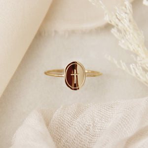 Oval Engraved Cross Ring