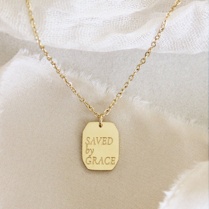 Saved by Grace Necklace, Ephesians 2:8: Yellow Gold