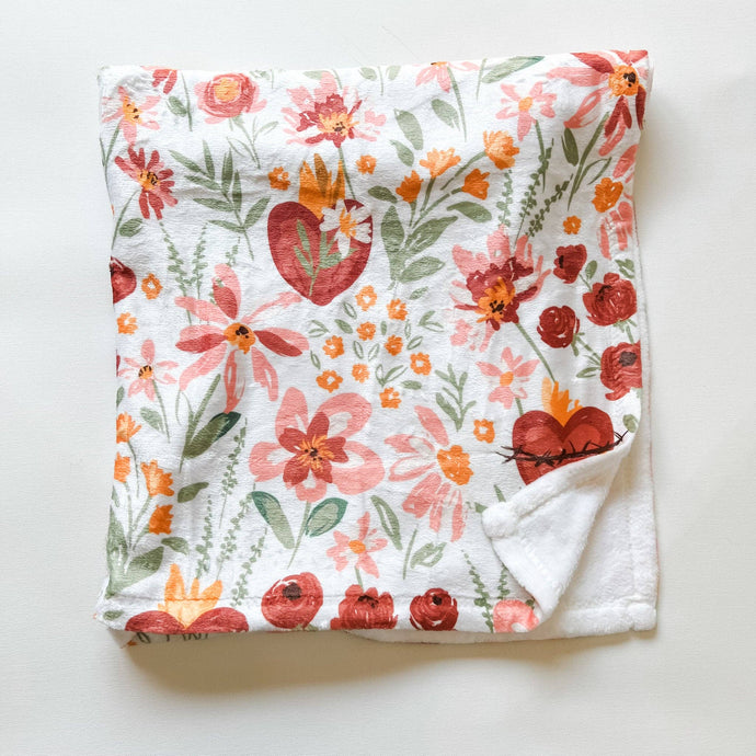 Floral Holy Family Hearts Minky Blanket