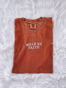 Embroidered Walk By Faith Summer Tee: Denim