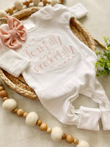 Baby Girl Outfit | White Romper Fearfully Wonderfully Made In Blush Pink