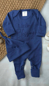 Baby Romper | Little Blessing Blue | Romper and Knotted Hat