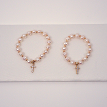 Load image into Gallery viewer, Fancy Jeweled Cross Water Pearl Bracelet: 6-12 Months