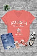 Load image into Gallery viewer, Unisex Short Sleeve V Neck T-Shirt: White/Red / L