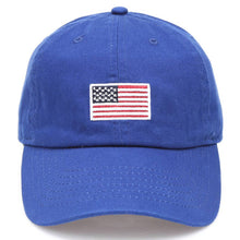 Load image into Gallery viewer, American Flag Patched Cotton Baseball Cap: ROYAL BLUE / ONE SIZE