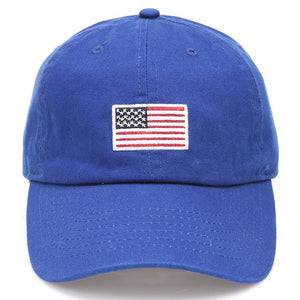 American Flag Patched Cotton Baseball Cap: ROYAL BLUE / ONE SIZE
