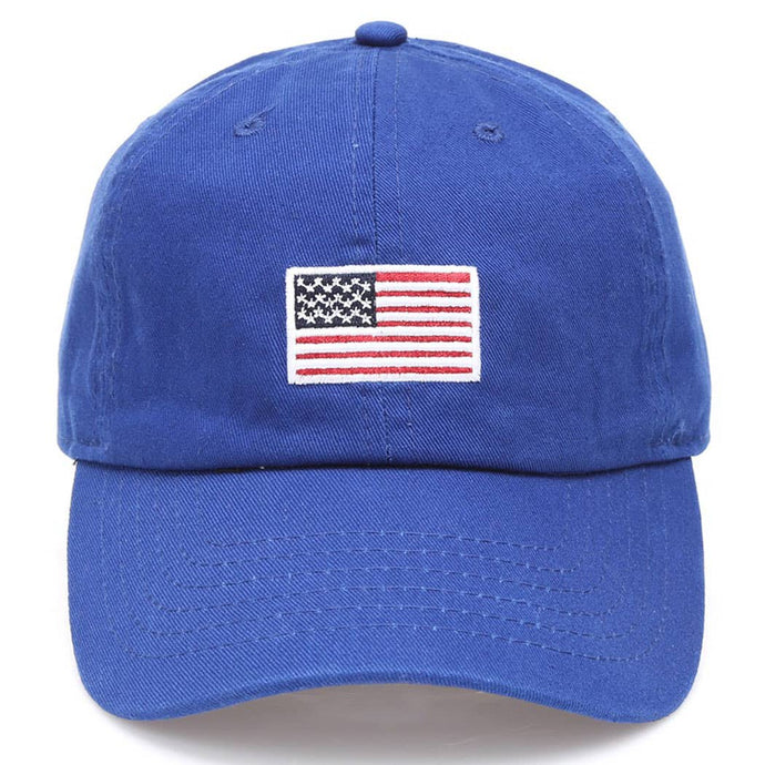 American Flag Patched Cotton Baseball Cap: ROYAL BLUE / ONE SIZE