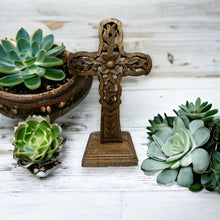 Load image into Gallery viewer, "Vineyard" Hand Carved Wood Table Cross