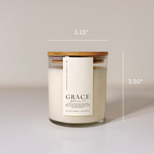 Load image into Gallery viewer, Grace | White Peach Blossom | 9 oz. Clear Jar Soy Candle: Natural Wood Lid