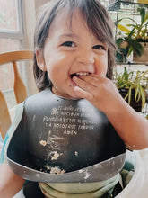Load image into Gallery viewer, Catholic Meal Blessing Bib | BPA Free Bib | Gift For Baby: Sage Green - ALL CAPS English