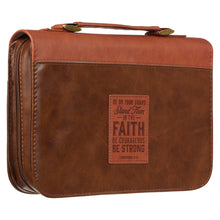 Load image into Gallery viewer, Stand Firm Two-tone Brown Faux Leather Classic Bible Cover - 1 Corinthians 16:13