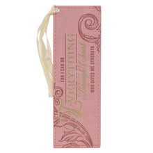 Load image into Gallery viewer, Through Christ Fluted Iris Pink Faux Leather Bookmark - Philippians 4:13