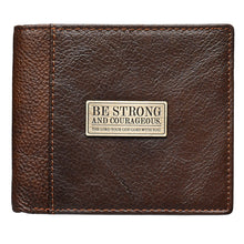 Load image into Gallery viewer, Strong and Courageous Two-tone Brown Full Grain Leather Wallet - Joshua 1:9