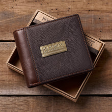 Load image into Gallery viewer, Strong and Courageous Two-tone Brown Full Grain Leather Wallet - Joshua 1:9