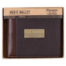 Load image into Gallery viewer, Strong and Courageous Two-tone Brown Full Grain Leather Wallet - Joshua 1:9