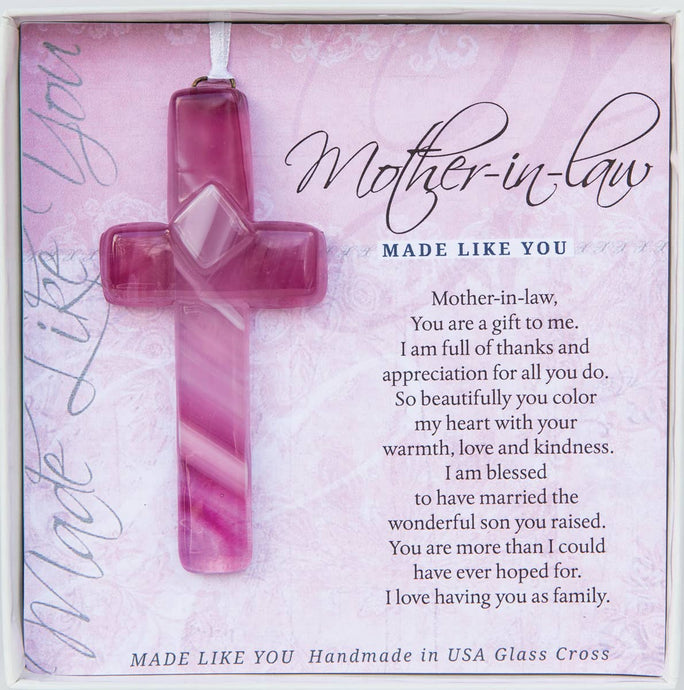 Mother-In-Law Gift USA Handmade Glass Cross 4457