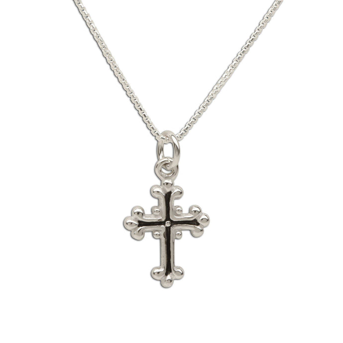 Girls Sterling Silver Scrolled Cross Necklace for Communion: 16-18 inch