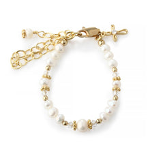 Load image into Gallery viewer, 14K Gold Baptism to Bride Cross Bracelet Baby Baptism Gift