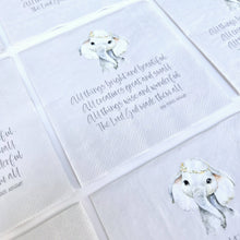 Load image into Gallery viewer, All Things Bright Napkins | Elephant Christening Scripture