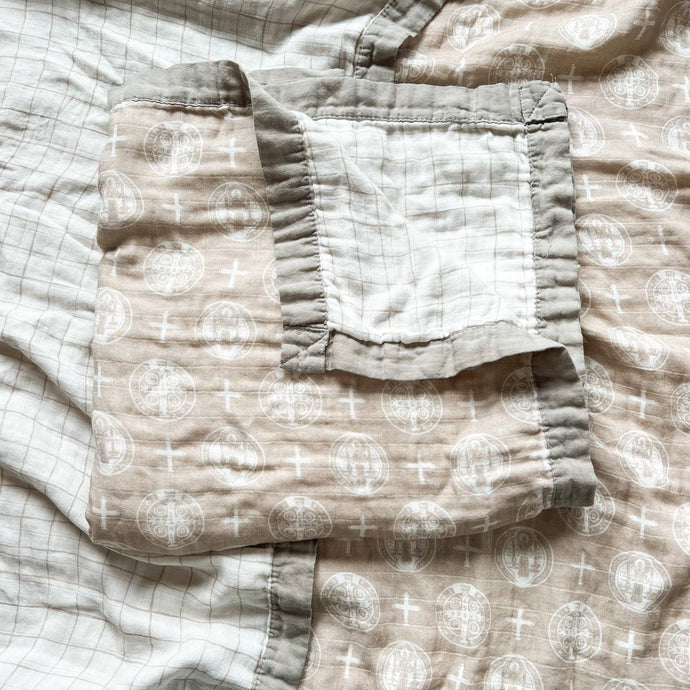 Luxury Double Sided Muslin Blanket: Benedict Medal