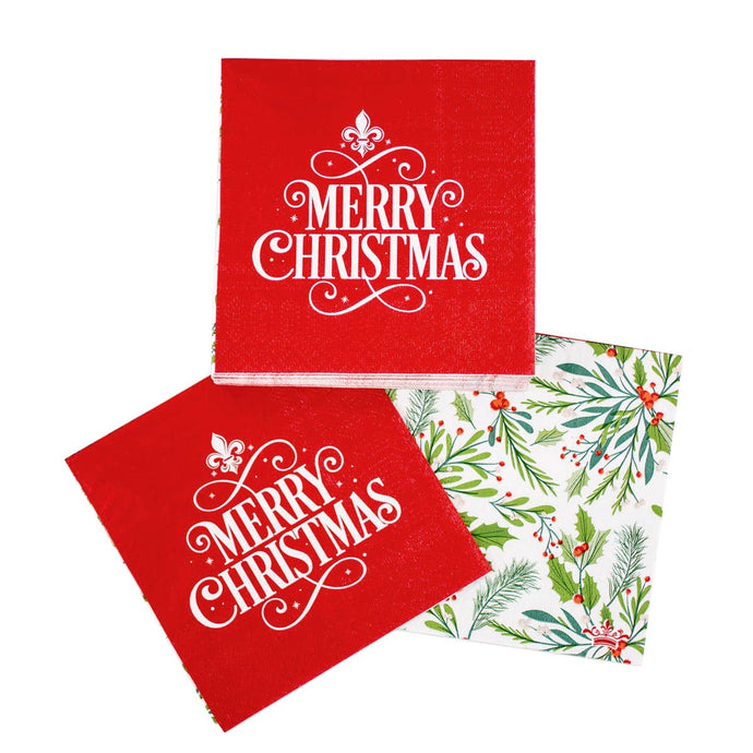 Fleur Merry Christmas Cocktail Napkins   Red/Green/White   5