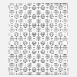 St. Benedict Medal Gray & White Minky Blanket