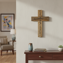 Load image into Gallery viewer, Faith Script Mango Wood Wall Cross – Natural Finish