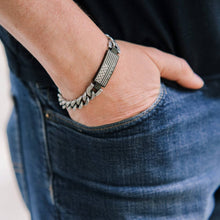 Load image into Gallery viewer, HOLD FAST Mens Bracelet Land Of The Free: Burnished Silver/Black